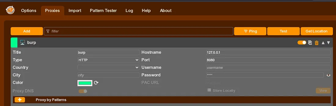 FoxyProxy settings
