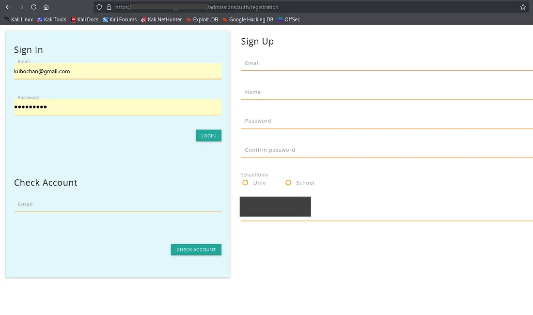 login page