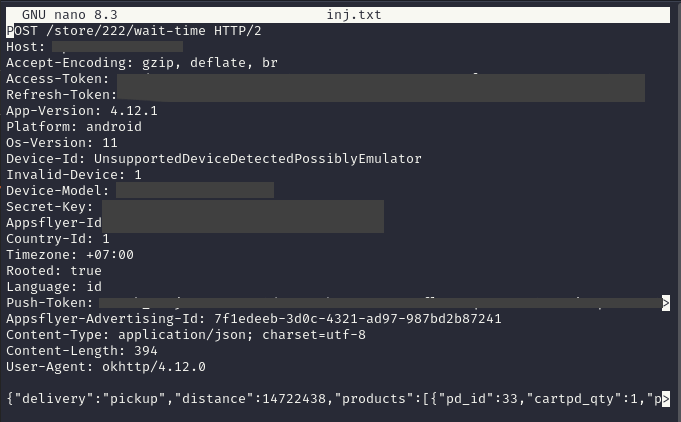 Raw HTTP request saved from Burp Suite