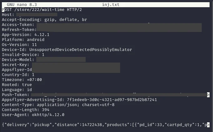 Raw HTTP request saved from Burp Suite