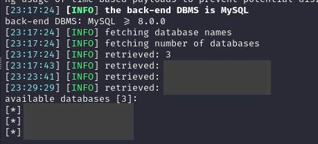 sqlmap retrieved database (redacted)