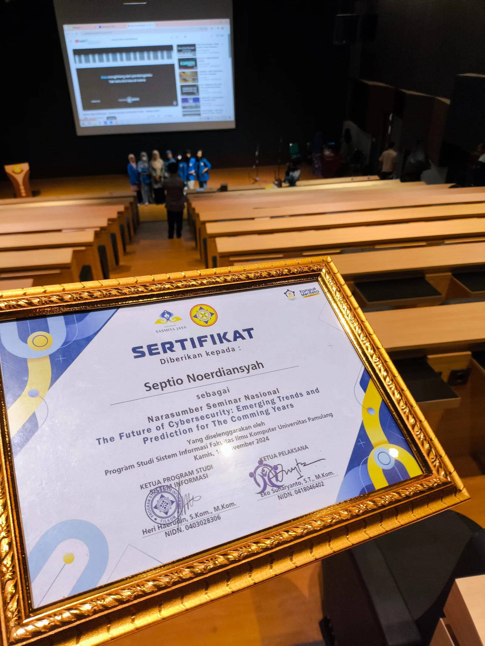 Certificate of Appreciation From Pamulang University as Keynote Speaker — Pamulang University