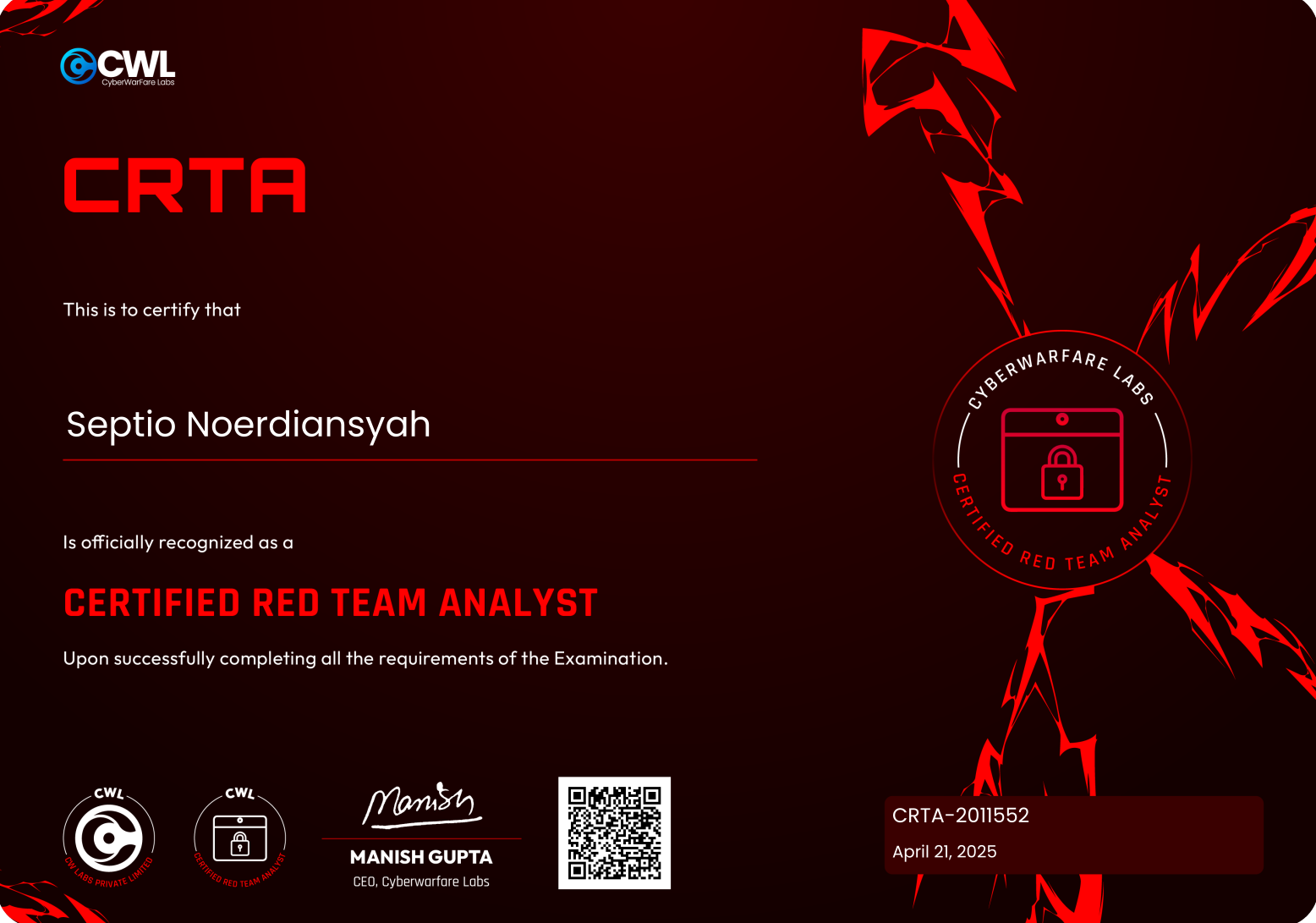 CRTA Certificate